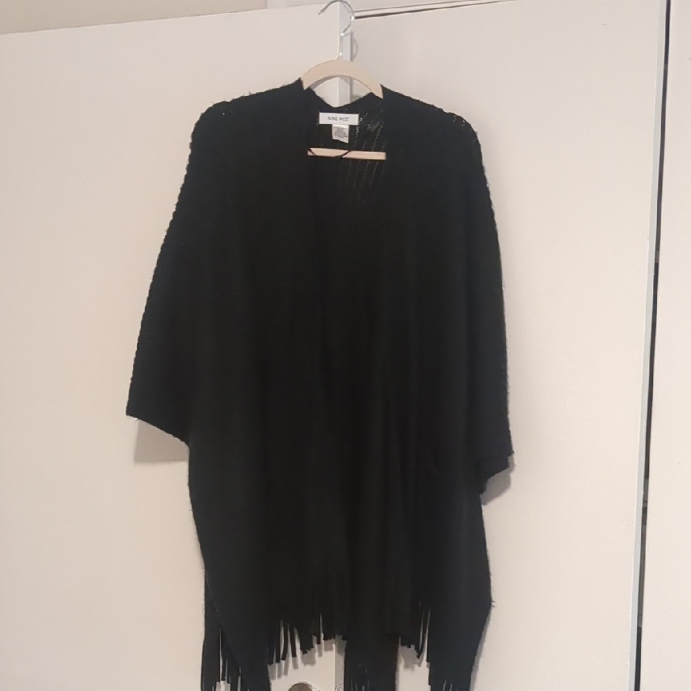 Nine West Black Fringe Poncho